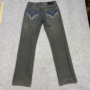 Roadblock Mens Straight Leg Jeans Dark Wash Embroidered Pockets 32x34